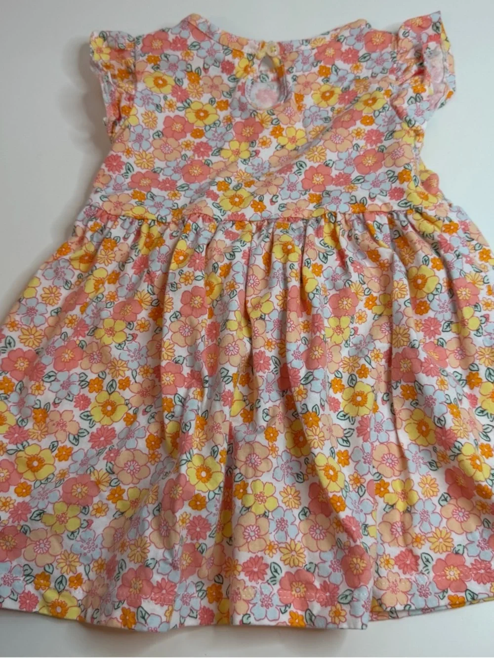 Carter's Coral, Yellow & White Floral Flutter-Sleeve Dress
